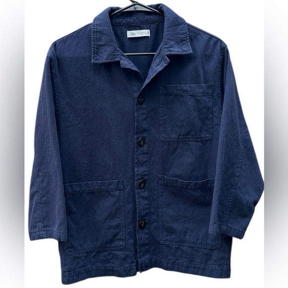 Zara Jackets & Blazers - Zara NWOT Women’s Cotton Linen Blend Button Up Navy Jacket Size: 13-14